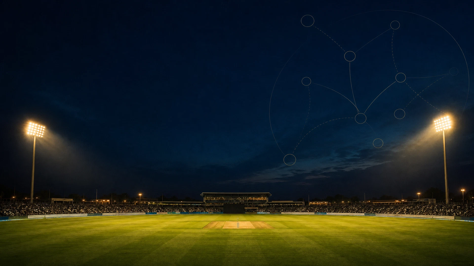 Night cricket field with tactical lines for Fair Play Fantasy guidance