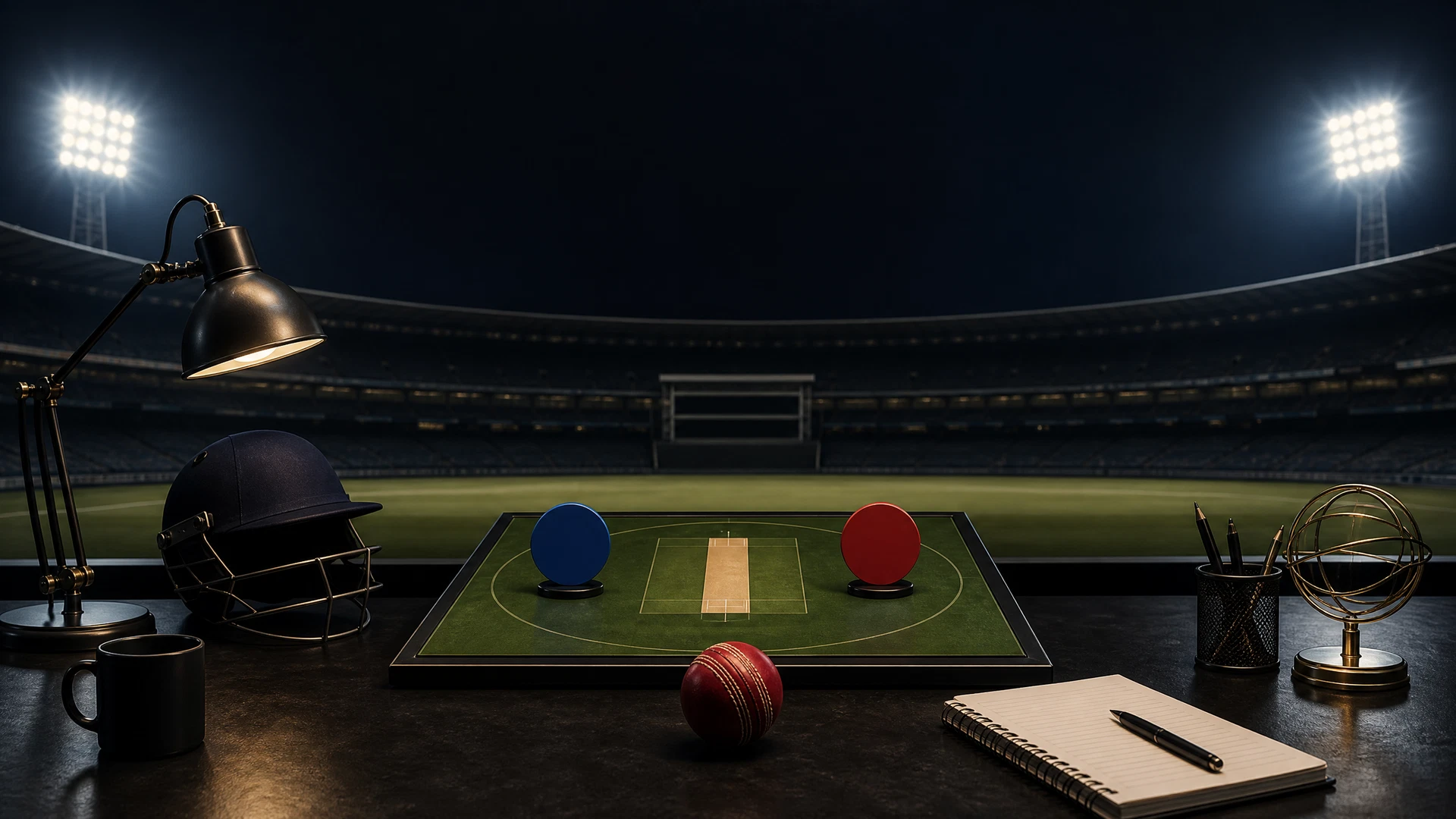 Cricket ball and planning desk for FairPlay IPL Predictions