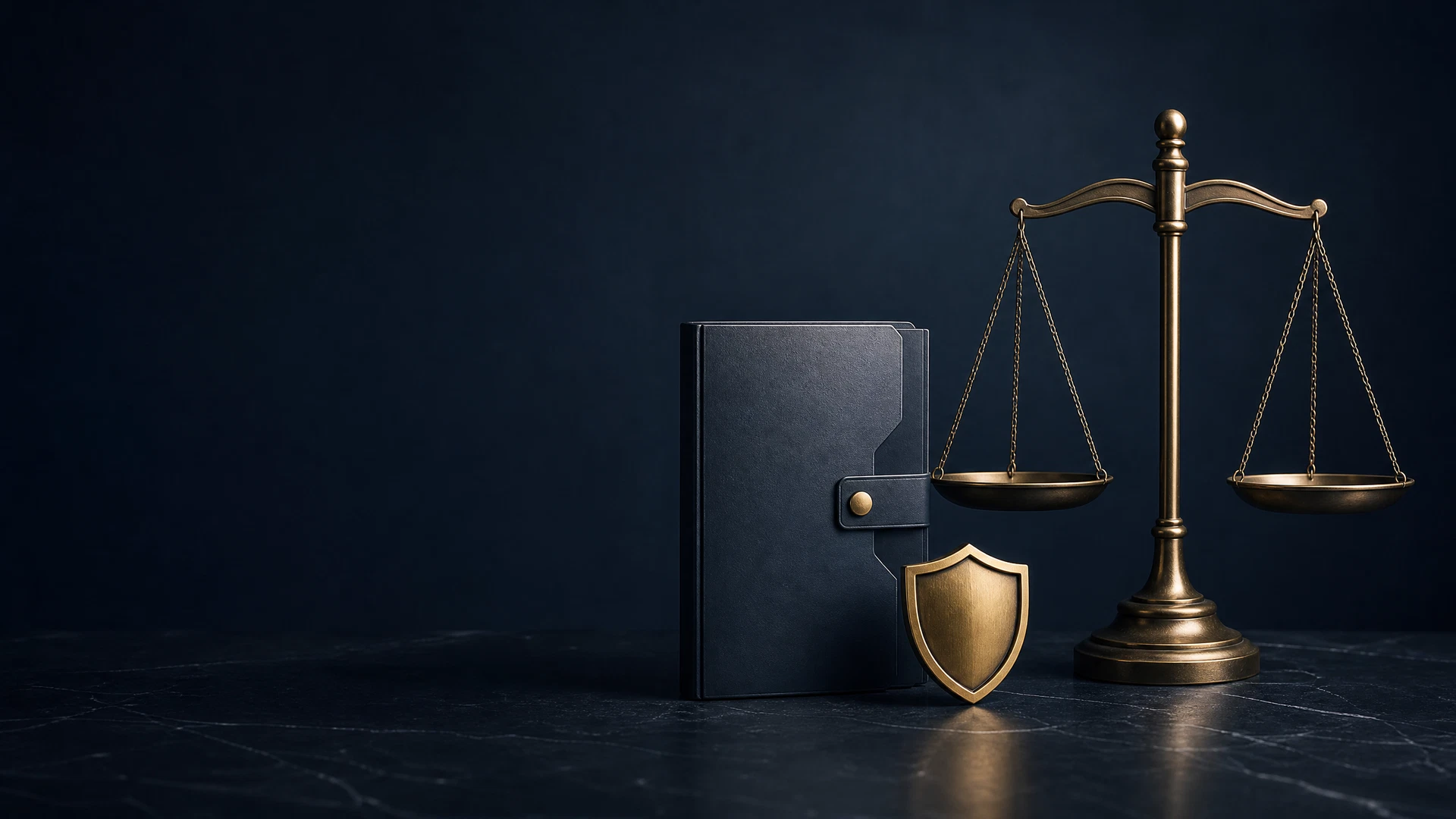 Balanced scales, secure document and shield for FairPlay legal-status information