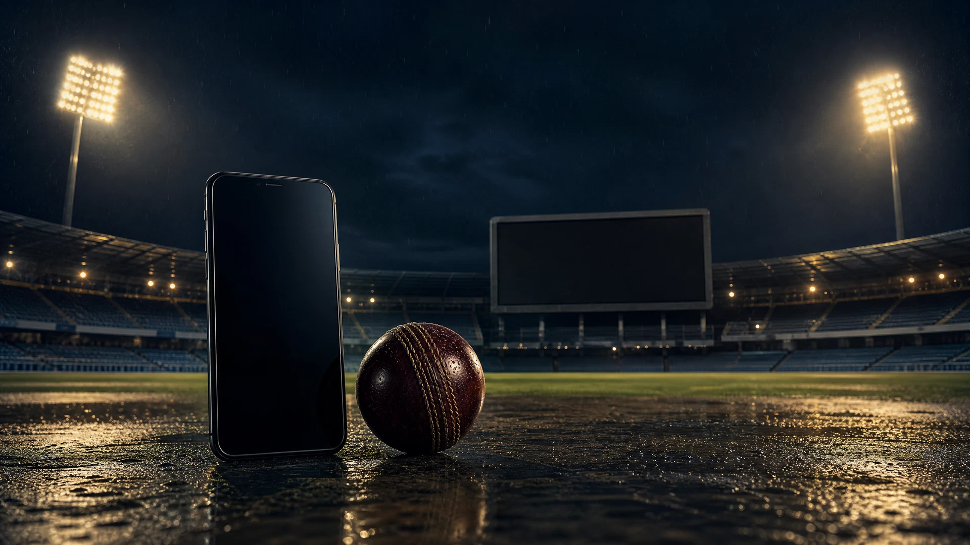 Phone, cricket ball, and scoreboard for FairPlay Sports Betting