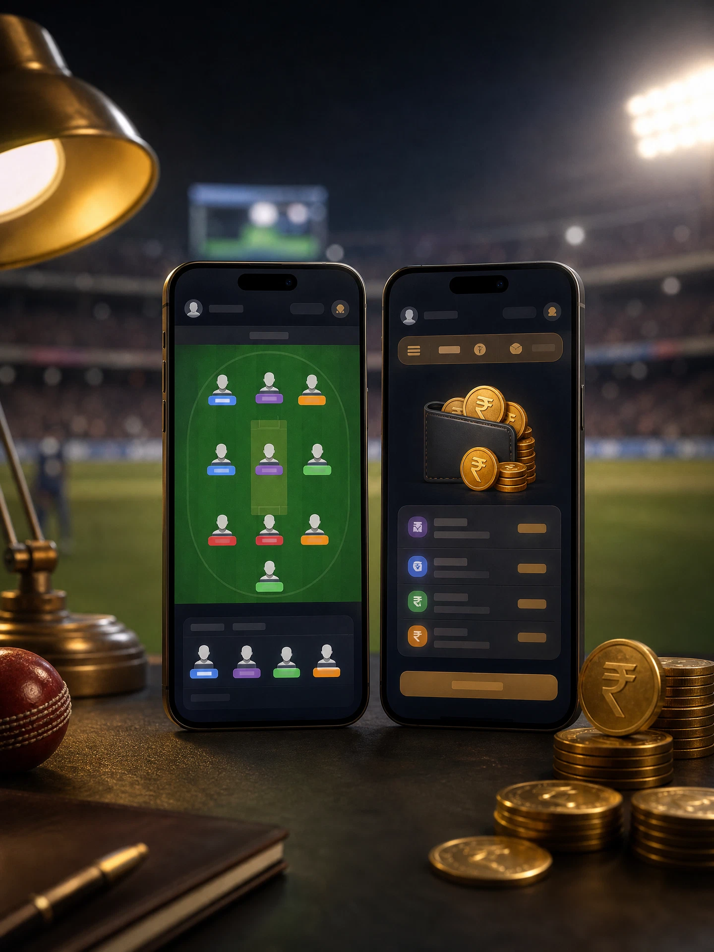 Smartphones on a desk showing fantasy cricket interfaces — comparing the best fantasy apps